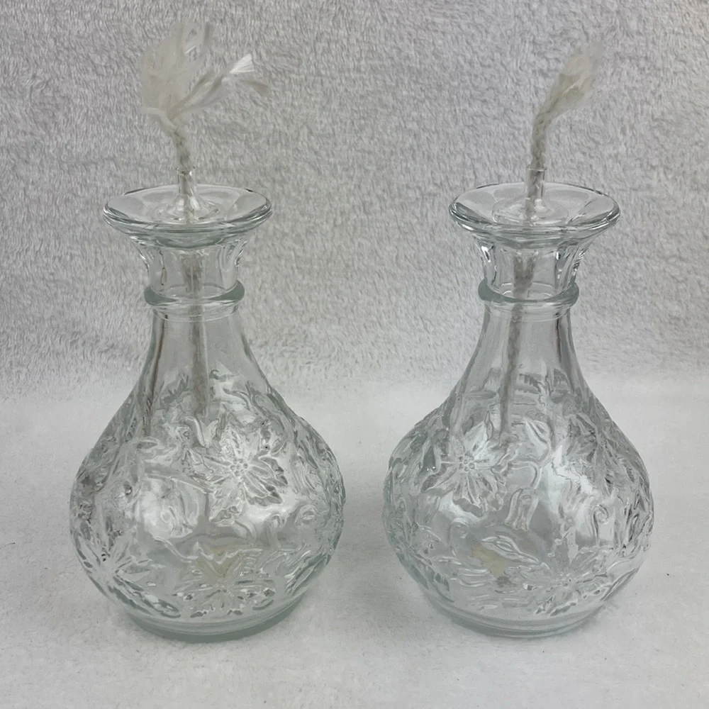 Princess House Fantasia Pressed Glass Oil Lamps Set of 2